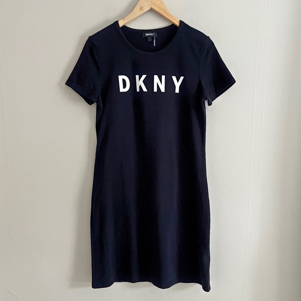 DKNY logo black cotton stretch t-shirt dress - Picture 2 of 7